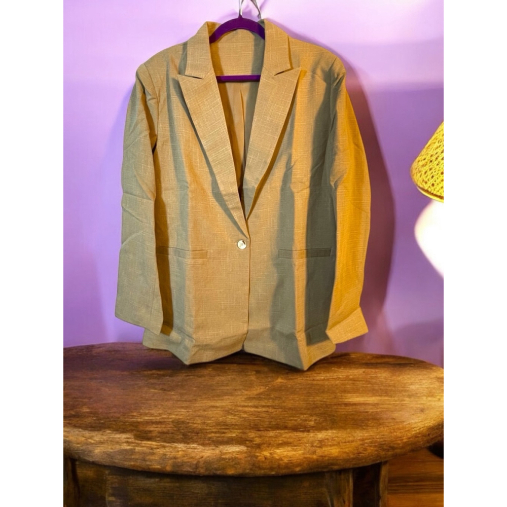 Size XL tan/beige, single breasted blazer fall layering lightweight neutral